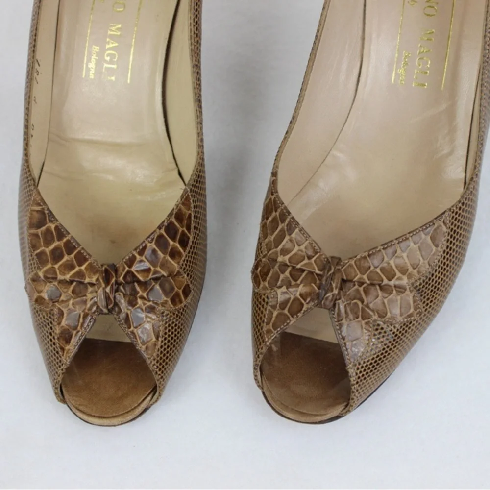 Bruno Magli Size 7 Narrow Peep Toe Reptile Vintage 80s GVC - Picture 4 of 5